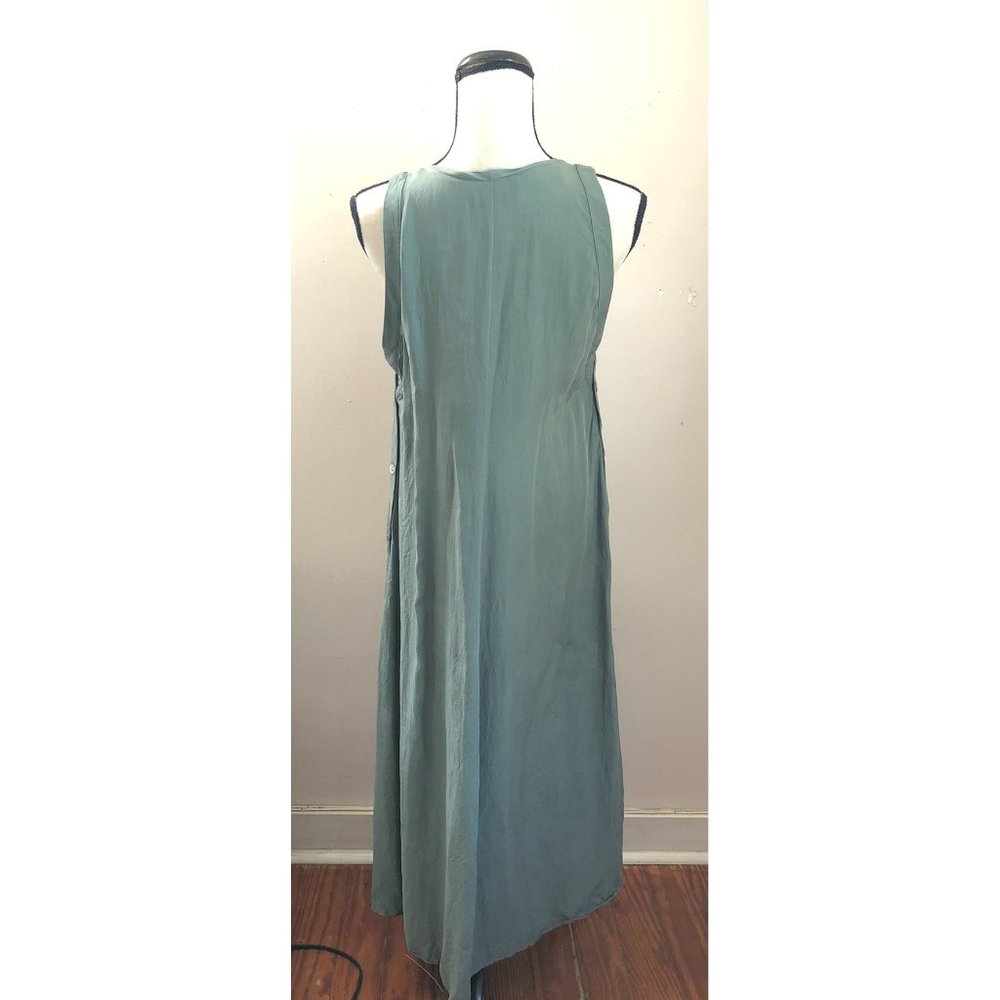 Hatch Collection maternity sage green Linnea cupro button side midi dress - Picture 5 of 8